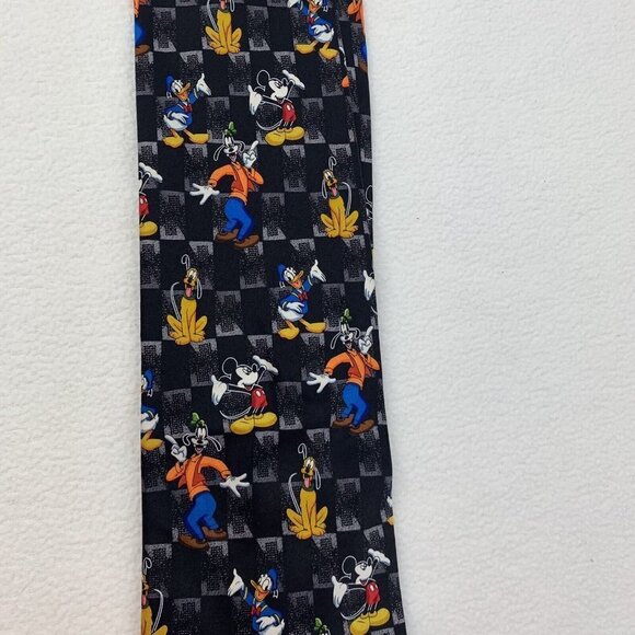 Mickey Unlimited Men's Necktie Tie Mickey Mouse Goofy Pluto Black Vintage - Picture 4 of 8